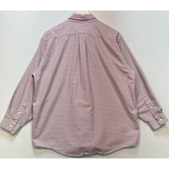 LL Bean Mens Button Down Shirt Long Sleeve Stretch Sz 17-33 Burgundy White Plaid - Picture 2 of 13